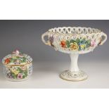 A Dresden porcelain potpourri box and cover, 20th century, the pierced box and cover with floral