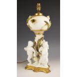 A blanc de chine figural lamp base in the manner of Minton, late 19th or early 20th century,