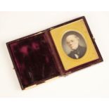 A portrait miniature depicting seated gentleman, Head and shoulder length, Watercolour on ivory,