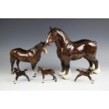 A selection of brown Beswick horses comprising: a 'Shire Mare', model number 818, designed by Arthur