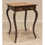 A French satin walnut occasional table, late 19th century, the square top centred with an inset