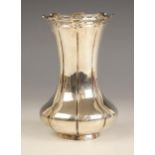 A George V silver vase, Walker & Hall, Sheffield 1914, of ribbed tulip form, and with pierced floral