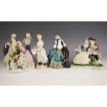 A continental porcelain figural group, 20th century, modelled as two courting couples in classical