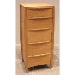 An Ercol light oak Savona tall chest of drawers, late 20th/early 21st century, formed with five