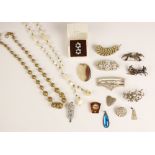 A selection of costume and other jewellery, to include a Russian style brooch a horse drawn sleigh