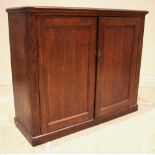 A Victorian pine kitchen/hall cupboard, with a rectangular moulded top over a pair of panelled doors