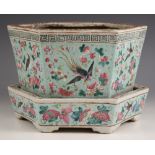 A Chinese porcelain Straits Market jardinière and stand, 19th century, the hexagonal planter