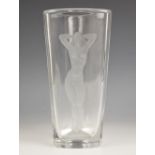 A Viktor Lindstrand for Orrefors glass vase, 20th century, the triangular body with engraved