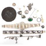 A selection of silver items, including a niello panelled bracelet, 21cm long, two vacant pocket