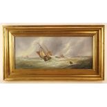 Dutch school (19th century), Fishing boats in choppy seas, Oil on board applied to hardboard,