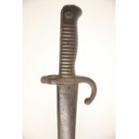 A French model 1866 Chassepot bayonet and scabbard, blade length 58cm