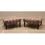 A pair of 19th century style footstools, late 20th century, upholstered in Liberty Ianthe Tana