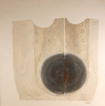Kajetan Kapolka (Polish, 1921-2003), Abstract composition with grey circle on textured planes, Mixed