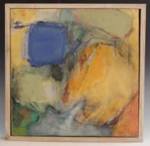 Janie McLeod (Contemporary Welsh), Abstract composition with blue yellow and orange, Acrylic on