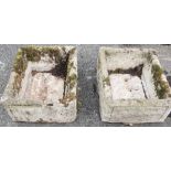 Two reconstituted stone rectangular trough planters, 22cm H x 55cm W x 44cm D (2)