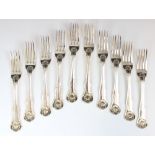 A set of ten Victorian silver Kings husk pattern table forks, Chawner and Co, London 1848, of