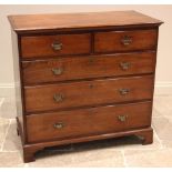 A 19th century walnut chest of drawers, formed with two short over three long lip moulded and oak