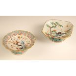 A Chinese porcelain square stem-bowl, Tongzhi (1862-1874), decorated in the famille rose palette