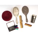 A selection of silver and other items, including a silver mounted pin cushion of large