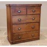 A Victorian pine framed mahogany chest of drawers, formed with two short over three long drawers,