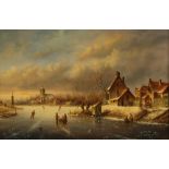 Leon Arie Feijen (Dutch b.1947), A frozen river scene, Oil on board, Signed lower right, 38.5cm x