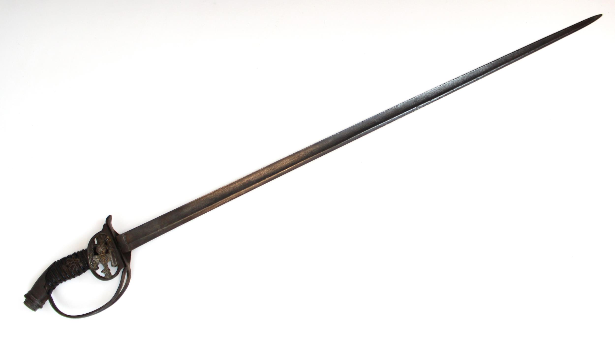 A World War I German Prussian officer's sword, the 82cm single edged fullered blade set to a semi- - Image 3 of 3