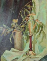 Attributed to Viktor Petrovich Kudrin (Russian, 1925-1999), Still life with jug, foliage and