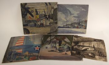John Hornbuckle (British, 20th century), A portfolio of works depicting World War II naval