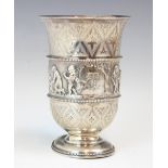 A Victorian silver gilt beaker, Chawner and Co, London 1863, the flared rim above continuous