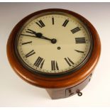 A Victorian mahogany fusee wall clock, the 25cm painted dial applied with Roman numerals,