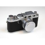 An early Ernst Leitz Wetzlar Leica IIf Rangefinder camera in chrome finish, serial number 571059,