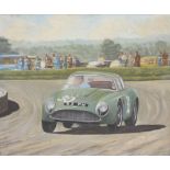 English school (mid 20th century), David Skailes driving an Aston Martin DB4 GT Zagato circa 1964,