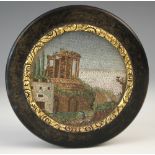 A Grand Tour style micro mosaic mounted on tortoiseshell snuff box, 19th century, 8.5cm diameter,