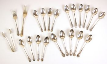 A selection of silver flatware, including a set of four Edwardian silver teaspoons, James Dixon &