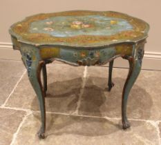 A painted French occasional table, early 19th century, the serpentine shaped top centred with a