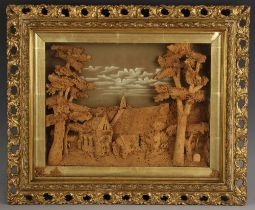 A cork diorama landscape, late 19th century, modelled as a country church among trees, inscribed '