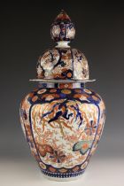 A large Japanese Imari temple jar, Meiji period (1868-1912), the large baluster shaped vase