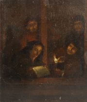 English school (late 17th/early 18th century), Figures reading by candlelight, Oil on panel,