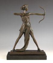 After Pierre La Faguays (French, 1892-1962), an Art Deco style patinated bronze, depicting Diana