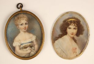 English school (late 18th century), A half length portrait miniature depicting a child in white