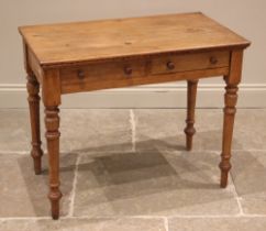 A Victorian pine and later dressing/side table, the rectangular top above two frieze drawers, upon