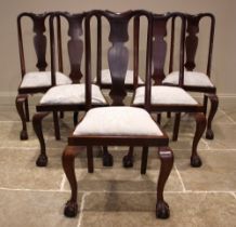 A set of eight mahogany Queen Anne style dining chairs, early 20th century, each chair with a vase