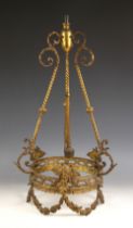 A cast gilt metal pendulum light, early 20th century, modelled as a hanging chandelier,