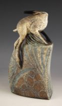 A Blandine Anderson studio pottery sculpture, 20th century, modelled as a hare on a stylised