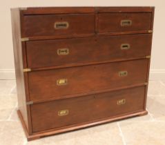 A Victorian stained pine campaign type chest, formed with two short over three long graduated