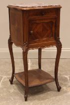 A French kingwood and rouge marble beside cabinet, late 19th century, with a serpentine shaped