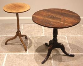 A Victorian fruitwood occasional wine table, the circular top upon a tapering cylindrical column