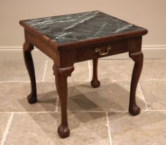 A George III yew and variegated marble occasional table, the later square verte marble top, over a