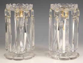 A pair of glass lustres, early 20th century, of typical form, with monteith style rim suspending