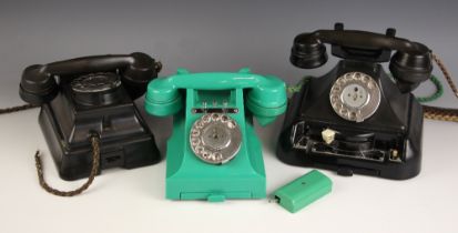 An early 20th century green Bakelite telephone, chrome dial, stamped 164 54 to receiver handle,